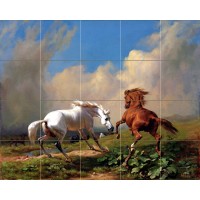 Art Rudolf Koller Wildlife Horses Ceramic Mural Backsplash Bath Tile #2294   181266904166